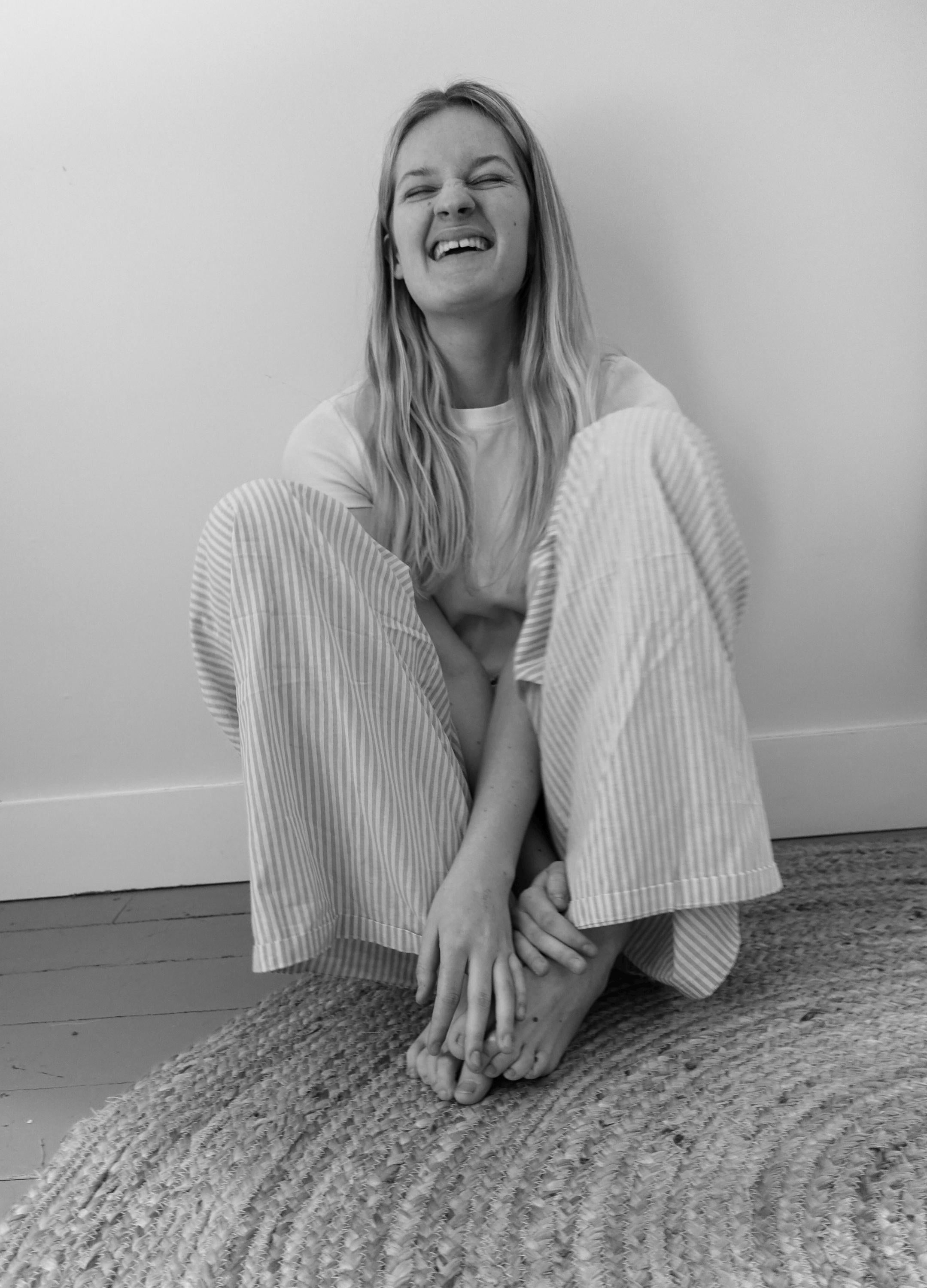Blue Striped Wide-Leg Pants
