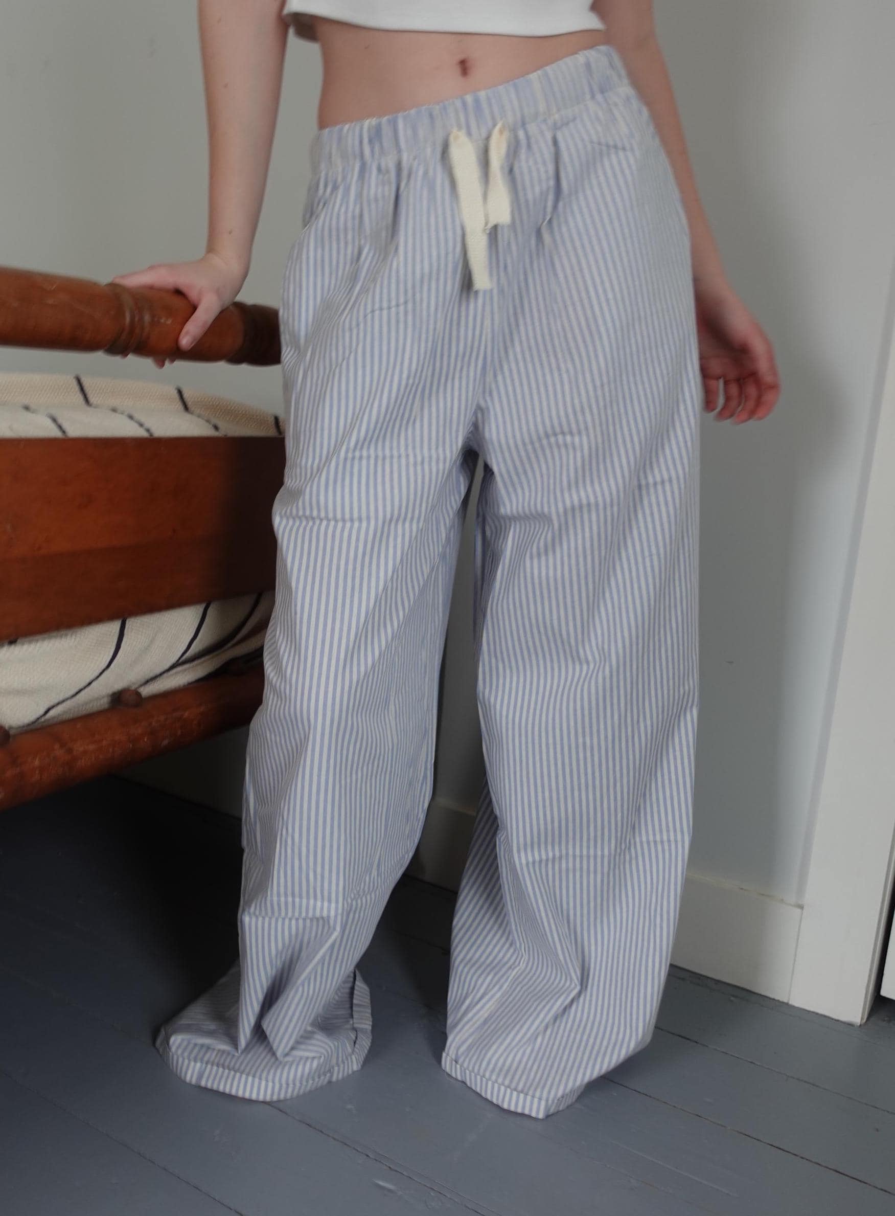 Blue Striped Wide-Leg Pants