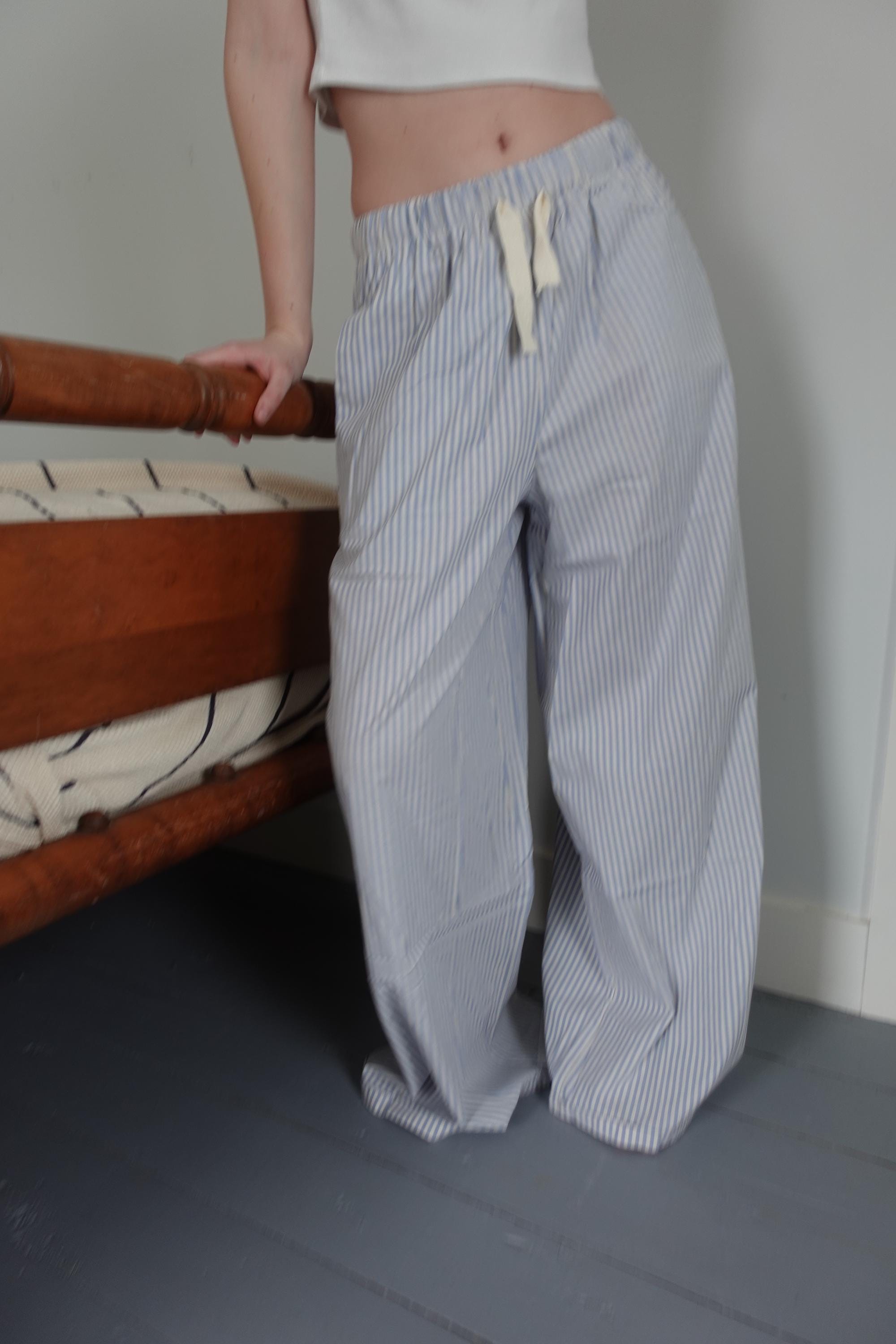 Blue Striped Wide-Leg Pants