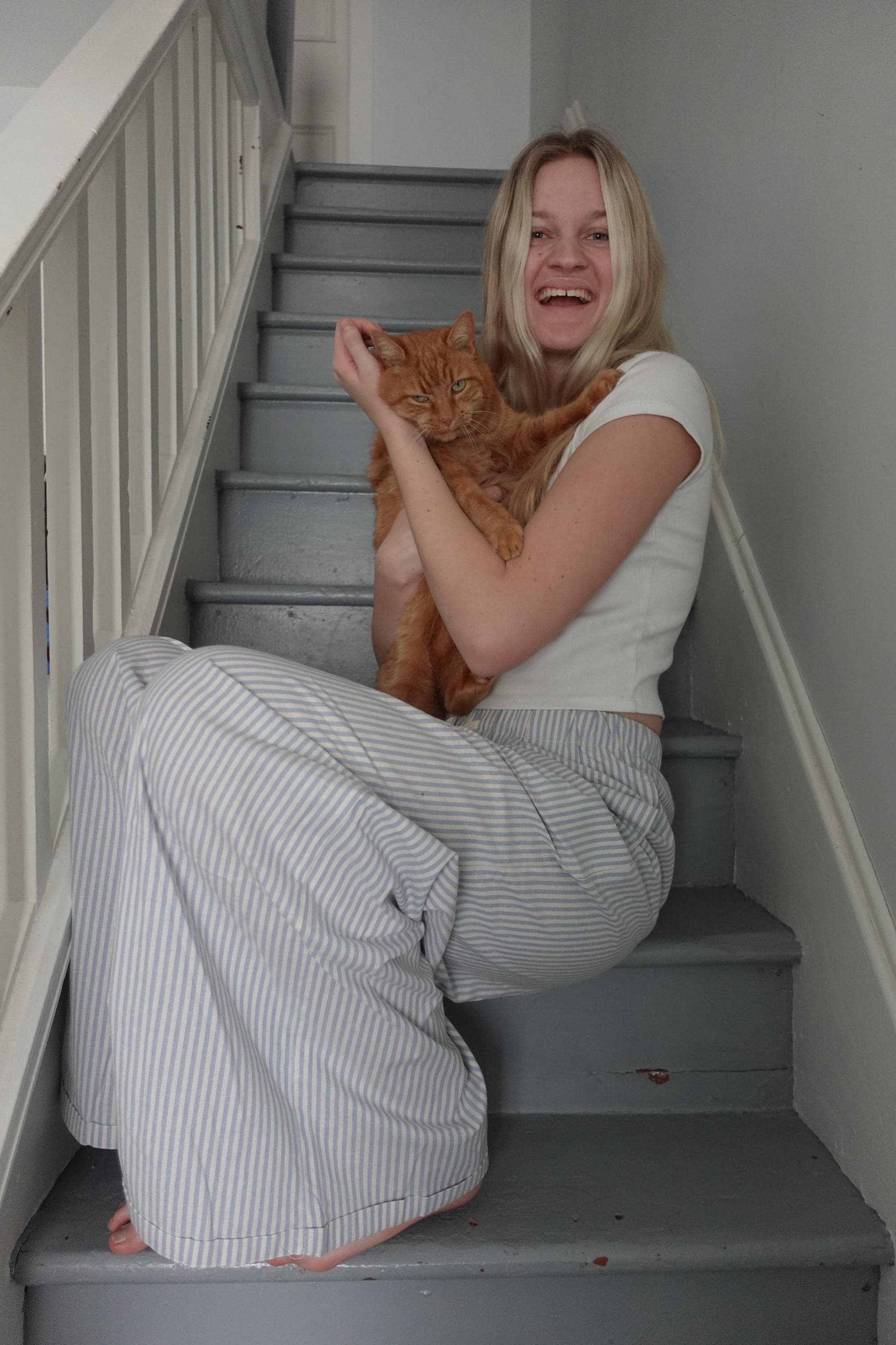 Blue Striped Wide-Leg Pants