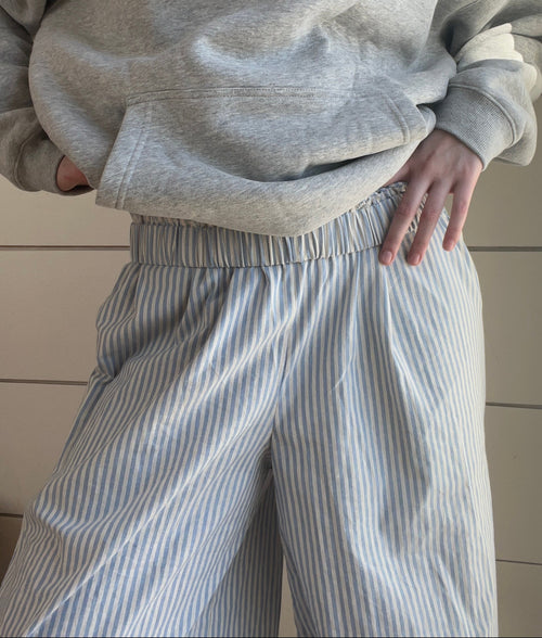 Blue Striped Wide-Leg Pants