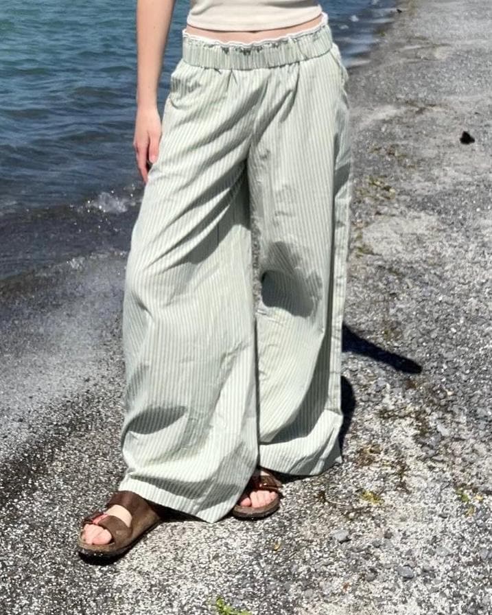 Tall Women's Striped Cotton Blend Wide Leg Pants (34-38" Inseam)