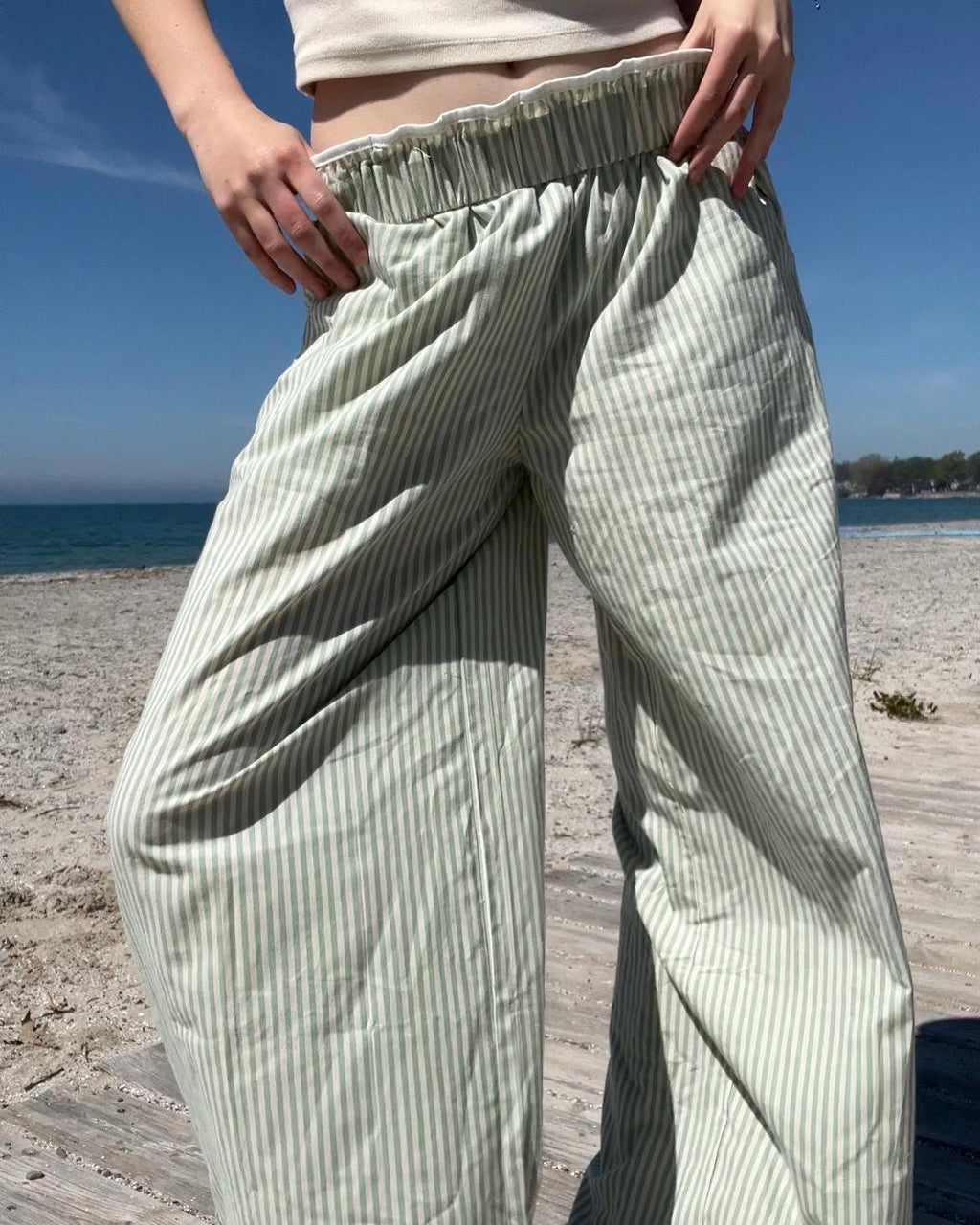 Tall Women's Striped Cotton Blend Wide Leg Pants (34-38" Inseam)