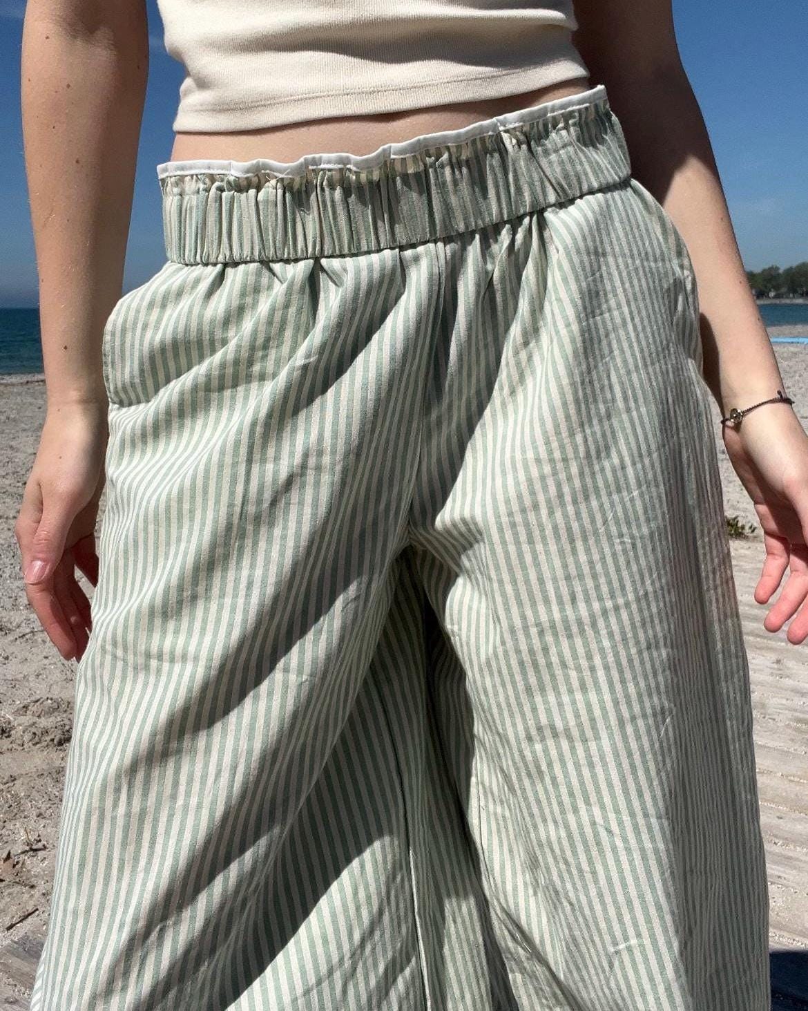 Tall Women's Striped Cotton Blend Wide Leg Pants (34-38" Inseam)